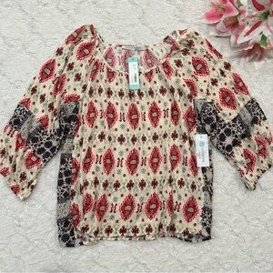 NWT Collective Concepts - Tobar Keyhole Front Top Boho Tribal Print XXL